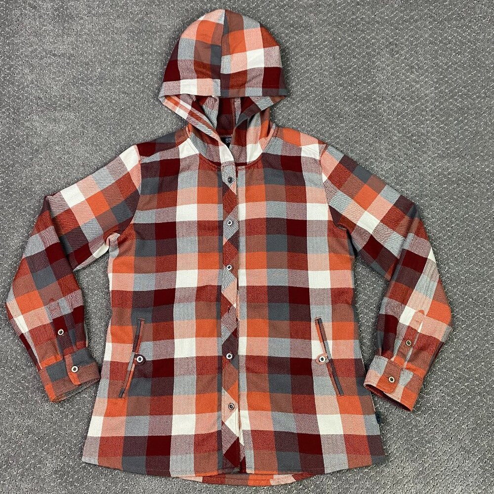Outdoor Research Womens Feedback Flannel Hoody Shirt Jacket Shacket Small Plaid